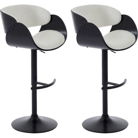 Sgabello da bar Tessuto bouclette, plac. frassino e Metallo Alt. regolabile Bianco e Nero - Lotto di 2 - JELSA (1/5)