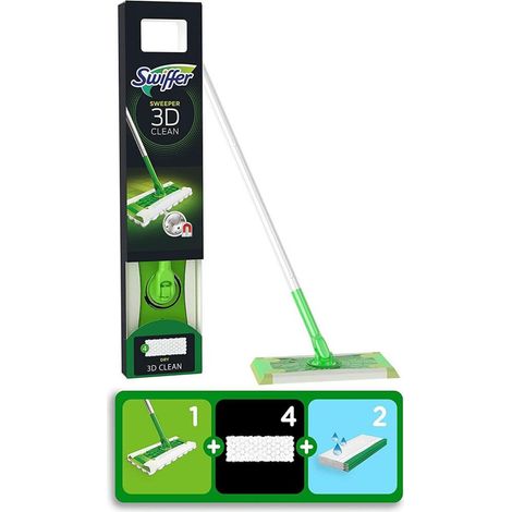 Swiffer Boden Starterset 3D mit Bodenstab + 4 Trockentücher + 2 Wet Wischtücher (1/4)