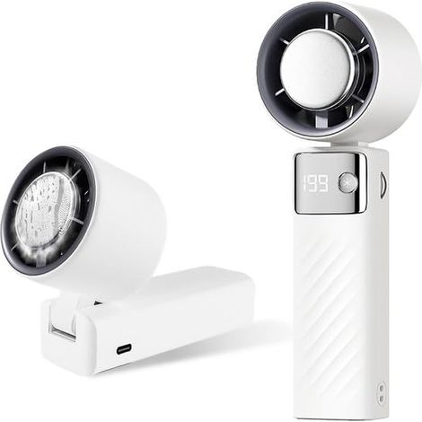Mini Ventilateur Climatiseur Portable,Ventilateur Rechargeable 5000mAh,Silencieux Turbo Ventilateur,Avec écran LED Fonction de Refroidissement,1-199 Vitesses Pour Le Plein Air,Le Camping,Bureaux-Blanc