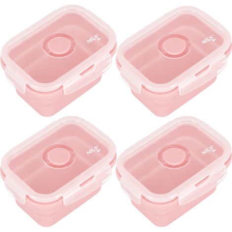 Folding Lunch Box, Pink, 355ml, Portable Container, 4-Pack (1/4)
