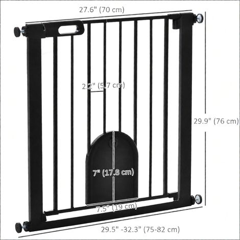 Barrière de sécurité extra large pour animaux de compagnie (76-81 cm) avec petite porte (76 cm de hauteur), fixation par pression sur les escaliers, noire. (1/5)