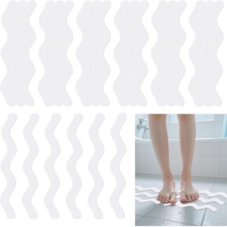 24 transparente Anti-Rutsch-Streifen – PEVA-Sicherheitsaufkleber für Dusche und Badewanne – Unauffälliger 3D-Grip – Ideal für Senioren und Kinder – 1,5 x 18 cm (1/5)