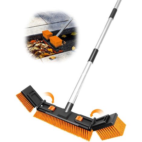18.5" Broom Outdoor Stiff Bristle Long Handle Stainless Steel 57mm Folding Head for Cleaning Corner Floor, Garage, Patio, Concrete, Indoor and Outdoor (1/5)