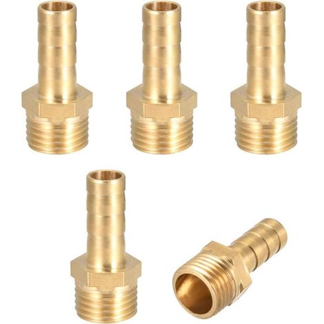 5 pièces Raccord cannelé tuyau en laiton connecteur 8 mm Barb x G1/4 adaptateur de tuyau Mâle Connecteur Cannelé En Laiton Pour Pompe Eau (1/5)