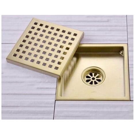 BARKBUSTERSCaniveau de Douche Or Acier Inoxydable Carré 15x15cm Drain de Douche Siphon de Sol Drain de Plancher avec Couvercle de Siphon de Sol (1/2)