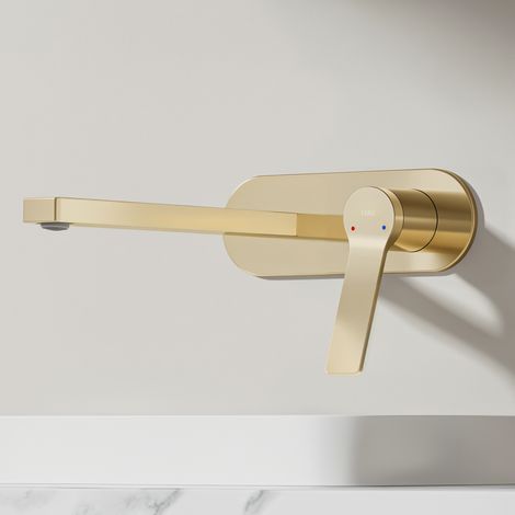 EMKE Wand-Waschtischarmatur inklusive Grundkörper 288 x 210 x 70 mm Champagnergold Mischbatterie für Waschbecken Wasserhahn Bad