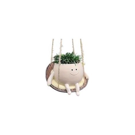 Pot de fleurs suspendu, pot de fleurs avec balançoire et visage souriant, pot de fleurs mignon, pots de fleurs en résine pour extérieur et intérieur, panier suspendu pour fleurs succulentes (1/5)