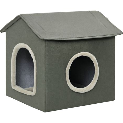 PawHut Katzenhöhle, Katzenhaus mit Kissen, Kratzbrett, Zwei Türen, XXL Katzenhütte Hundehütte Hundehöhle, Katzenbett für Katzen bis 5 kg, Grau, 39 x 43,5 x 40,5 cm