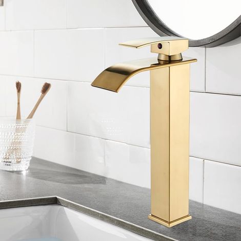 1 Robinet de salle de bain,mitigeur cascade,trou unique,laiton brossé,système économie d'eau,moderne (1/5)