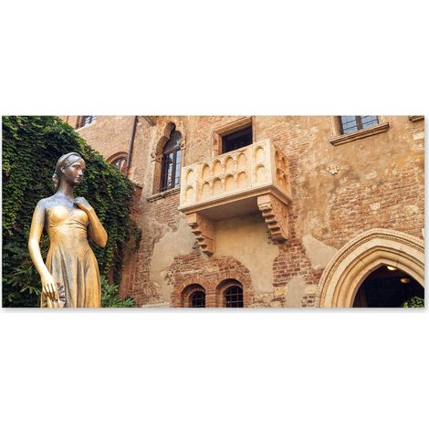 Lupia - Quadro moderno su Tela Canvas DEEP 65X143 cm, con paesaggi e localismi italiani, per casa, soggiorno, capezzale camera da letto, hotel, ufficio, VERONA - CASA DI GIULIETTA (1/4)