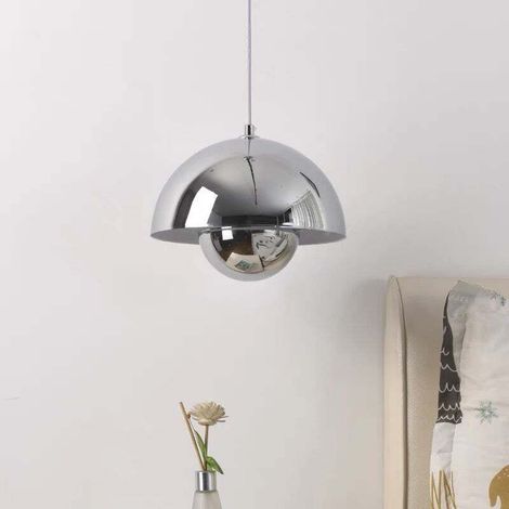 Kronleuchter, moderne Pendelleuchte, Hängeleuchte mit Glühbirne, Hängelampe aus Metall, warmes Licht, 23 cm (Chrom)