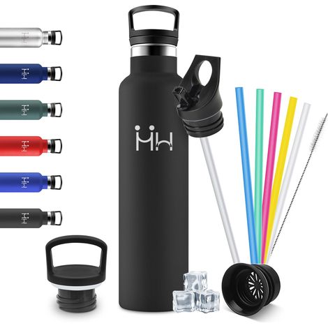 Gourde Inox 1L, Bouteille Isotherme Acier Inoxydable, Anti Fuite et Réutilisable, Isolation À Double Paroi Sous Vide, Gourde avec Paille, sans BPA, pour Bureau, Gym, Cyclisme, Camping, Alpinisme (1/5)