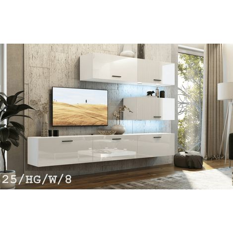 Ensemble meuble TV CONCEPT 25-HG-W-8 blanc brillant 166-249 x 35 x 191 cm (1/2)