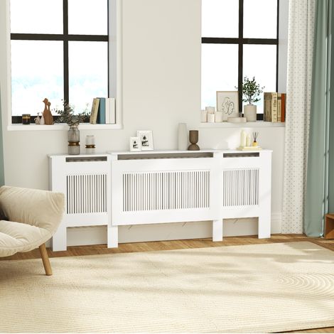 Cache-radiateur extensible avec étagère 125-201 x 19 x 81,5 cm blanc HAVRYA (1/5)