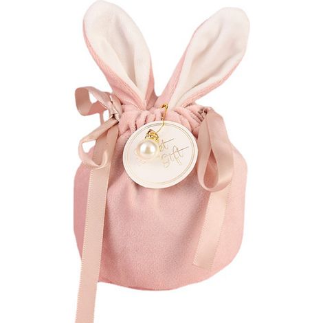 Sac Cadeau Lapin Oreilles Flanelle Rose Fermeture Cordons Perles Mariage Anniversaire Fete (1/2)
