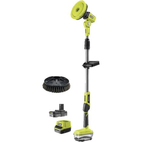 Pack RYOBI - Brosse motorisée télescopique R18TPS-120G - 18V One+ - 1 batterie 2.0Ah - 1 chargeur - Tête de brosse surfaces dures - RAKSCRUBH (1/5)