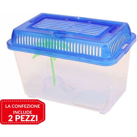 TrAdE Shop Traesio - 2 Pz Acquario Vaschetta Pesci Tartarughe Coperchio Maniglia Presa Aria 16x9.5x12 -