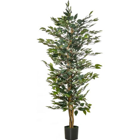 Ficus artificiel décoratif 150 cm avec pot en plastique noir pour intérieur et extérieur (1/5)