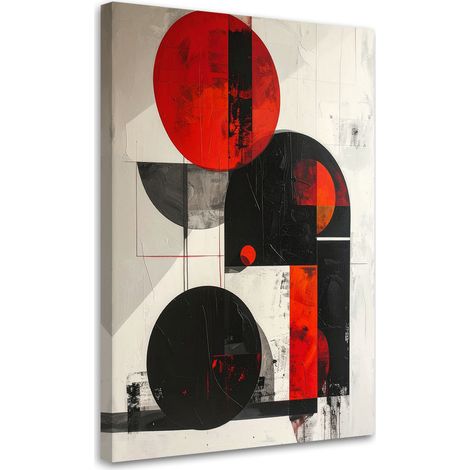 Quadro su tela, Astrattismo cerchi geometrici rosso e nero, 40x60 (1/5)