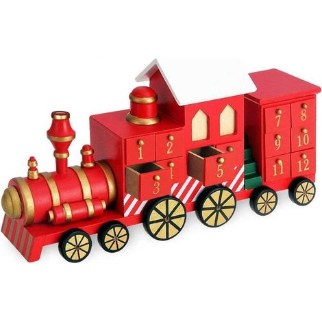 TrAdE Shop Traesio - Calendario Avvento Trenino Di Natale In Legno 24 Cassetti Decorazioni Natalizie - (1/5)
