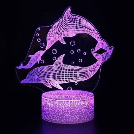 Lampe LED - HH9129 - Fissure Base Dauphin 3D - 7 Couleurs Changeables - Rechargeable USB - Tactile