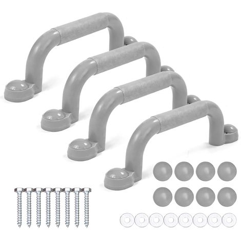 Relaxdays poignées structure d'escalade, lot de 4, 100 kg/poignée, tour de jeu & lit mezzanine, plastique gris clair