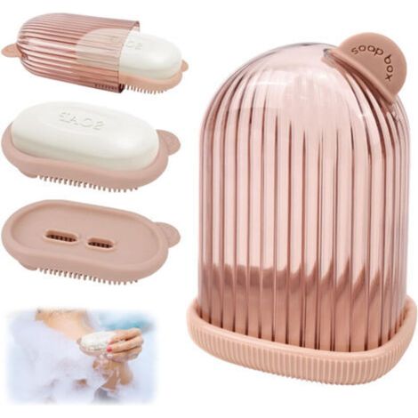 Porta sapone da viaggio, porta sapone in plastica trasparente con vassoio raccogligocce, porta sapone per shampoo solido, porta sapone da viaggio (rosa)