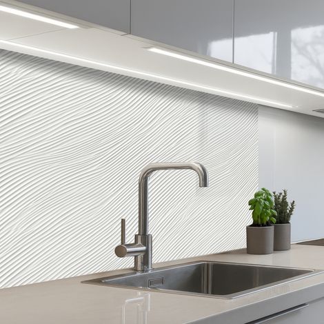 Kitchen Splashback Waves - Ribbing - White 80x60 cm
