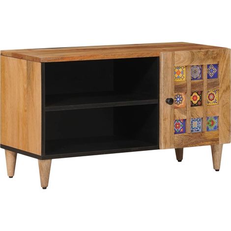 TV-Schränk mit Speicher Natur 80 x 33 x 46 cm Massivholz Mango