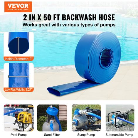 Tuyau de lavage à contre-courant, 51 mm x 15,24 m, tuyau de décharge plat en PVC robuste avec raccords Camlock C & E en aluminium,… (1/5)