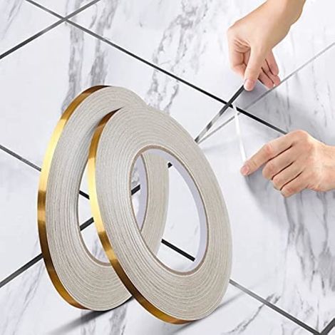 Ruban adhésif décoratif pour carrelage, 2 rouleaux (0,5 cm x 50 m), doré, étanche pour sols, murs, plafonds, fenêtres et portes, décoration intérieure (1/5)