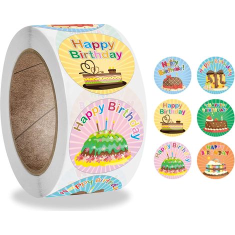 Happy Birthday Aufkleber, 1 Zoll, 500 Stück auf einer Rolle für Geburtstage (1/5)