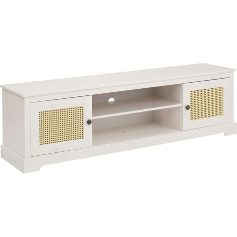 Linda-Meuble TV avec 2 portes en blanc sapin
