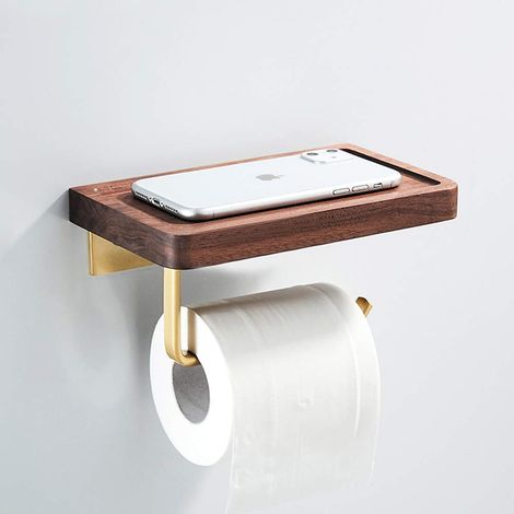 Porte Papier Toilette Mural en Bois - Support Papier Toilette Mural esthétique - Porte Rouleau Papier Toilette avec étagère en Bois (1/5)