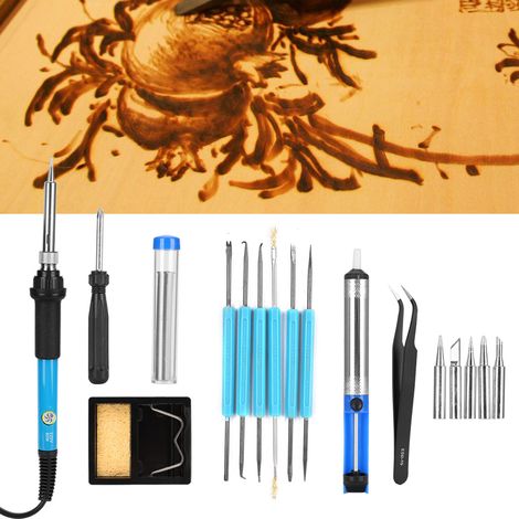Kit de fer à souder 19 pièces 60W avec température réglable, comprenant un porte-embout et une pompe à dessouder (220V UE) (1/5)