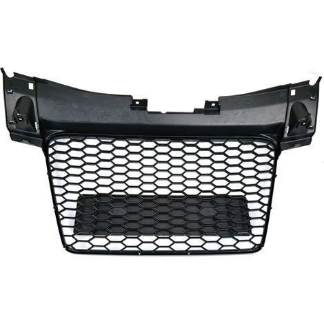 Grille avant nid d'abeille RS pour Audi TT/Synthèse vocale MK2 8J (2007-2014) – Noir brillant – Remplacement direct ABS – Sans logo – Accessoire tuning pare-chocs – Cadre noir brillant – Couleur : cad