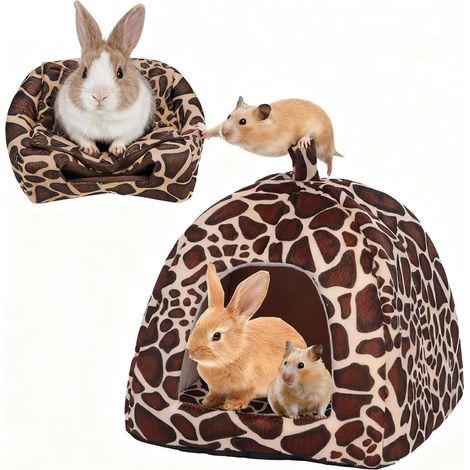 lit Confortable pour Petits Animaux d'hiver, Cabane Cochon d'Inde avec Coussin Amovible en Peluche, Maison pour Cochon d'Inde Peluche Lapin Grotte pour Lapins Nains, Chinchillas, Hamsters