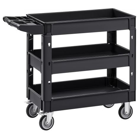 Servierwagen 103x43,5x85,7cm Abräumwagen 249kg Tragfähigkeit Rollwagen aus Polypropylen Mehrzweckrollwagen mit 3 Fächern Küchenwagen mit Schwenkrädern Nischenwagen Werkstattwagen Servicewagen (1/5)