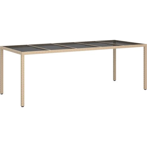 FIMEI Table de jardin Beige 250x100x75 cm Verre trempé et poly rotin (1/5)