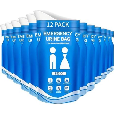12 poches à urine jetables, 850 ml, urinoir portable pour les déplacements, toilettes d'urgence mobiles pour la voiture, poches à urine en gel, poches à urine portables fabriquées à partir de matériau (1/4)