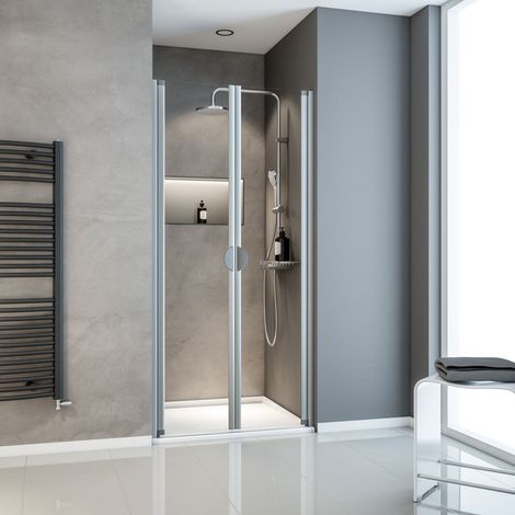 Schulte – Porte de douche battante 80 x 180 cm – Verre de sécurité 5 mm transparent – Profilé alu-argenté – Ouverture dans les deux sens