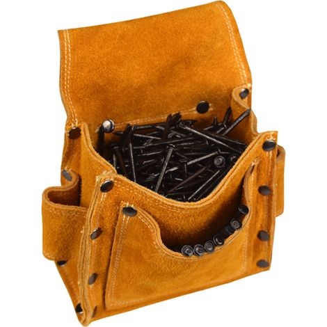 Sacoche de ceinture porte-outils portable pour charpentier, cloueuse, jaune, idéale pour la construction et le travail du bois.
