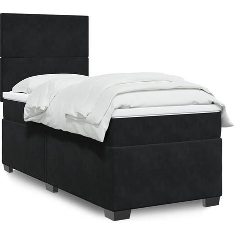Cama box spring con colchón terciopelo negro 100x200 cm