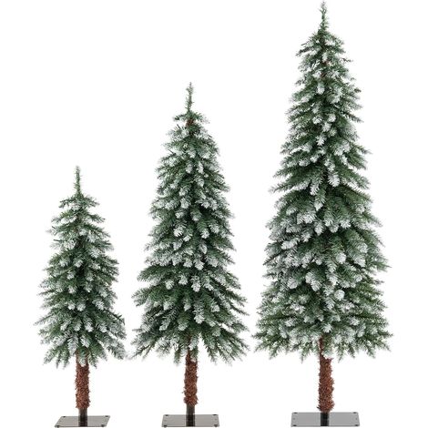 COSTWAY Conjunto de 3 Árboles de Navidad Artificiales, 50/100/150 Luces LED Blancas Cálidas, Árbol de Navidad Preiluminado de 90/120/150cm, 129/231/369 Puntas de Rama de PVC, Navidad Decoración (1/5)