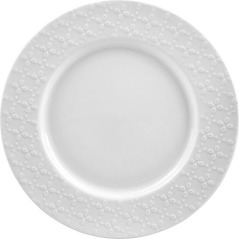Assiette à Dessert Ø 20,5 cm Modèle Calais CAUDRY - Porcelaine Coloris Blanc - Décor Dentelle Fleurie