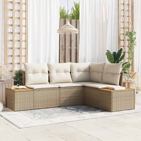 Set Divano da Giardino con cuscino 5 pcs Beige Poly Rattan vidaXL (1/5)