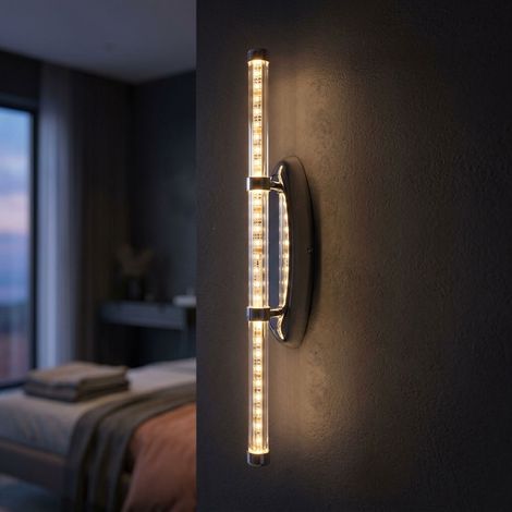 Lampada da parete, lampada da specchio, lampada da camera da letto, lampada da soggiorno, forma grezza, cromo trasparente, 1x LED 10 W 700 lm 3200 K, A x L 50 x 7 cm (1/5)