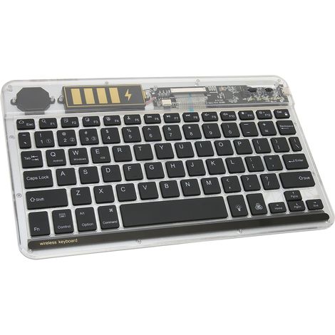 Clavier Bluetooth sans fil transparent 10 pouces, connexion multi-appareils, rétroéclairage, ultra-fin, pour tablettes, ordinateurs portables et téléphones (noir)