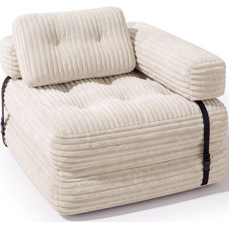 Fauteuil Canapé-lit de Sol 1 Place - Pliable, Accoudoirs en L, Velours Côtelé - 170x85 cm (1/5)