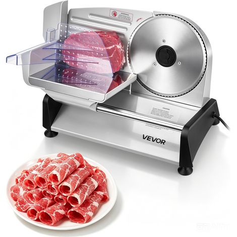 Trancheuse Électrique 200 W, Coupe Viande avec Lame Tranchante de 190 mm, Vitesse de Coupe 70-100 tr/min, Épaisseur Réglable 0-15 mm, pour Viande Congelée, Jambon, Baguette et Steaks, Cuisine (1/5)